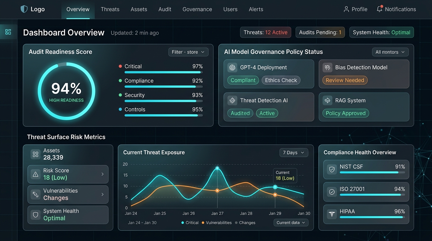 Cryptek Executive Security Dashboard showing real-time compliance scores